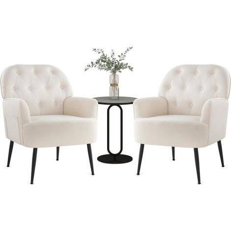 Sessel mit Armlehnen und Seitentasche, drehbar, beige (2er-Set) (1/5)