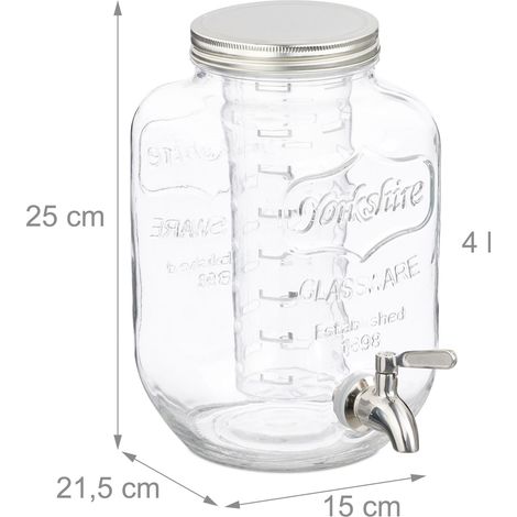 Dispensador de bebidas retro práctico para jardín 28 x 20 x 20 cm con grifo y tapón de vidrio transparente 130016342 (1/5)