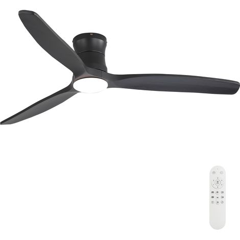 Ventilateur de plafond à fixation plate de 132 cm avec éclairage, moteur CC, télécommande incluse, 3 pales en bois massif (1/5)