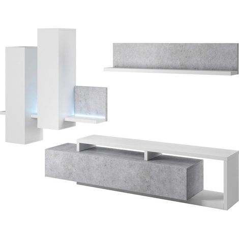 Conjunto de salón Lutiva 100, Blanco + Hormigón (1/5)