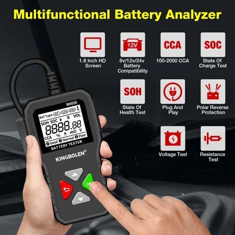 Testeur de Batterie Numérique pour Voiture, Camion, Moto, ATV et Bateau – 6 V, 12 V, 24 V – Analyseur de Santé et Performance (1/3)