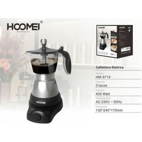 TrAdE Shop Traesio - Caffettiera Moka Elettrica 400 Watt Per 3 Tazze Macchina Per Caffe Macinato -