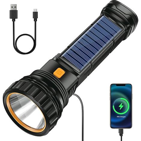 Lampe torche solaire LED, rechargeable 1200 mAh, avec chargeur USB, étanche IPX4, 3 modes d'éclairage. - AquaForge (1/5)