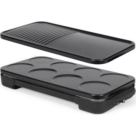Appareil 2-en-1 crepiere et plancha grill - LIVOO - DOC349N - 1500 W - 8 mini crepes Ø 11,5 cm - Sans PFAS - Noir