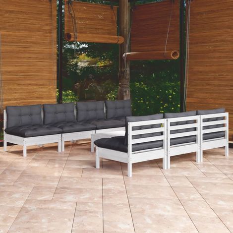 Salon de jardin 8 pcs Ensemble Table et Chaise de Jardin - avec coussins anthracite Bois de pin BV392395 - BonneVie (1/5)