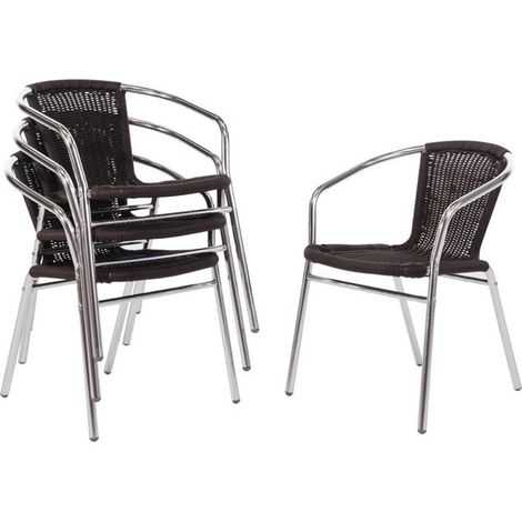 Lot de 4 fauteuils en aluminium (H)450 mm empilables, assise en rotin noir (1/5)