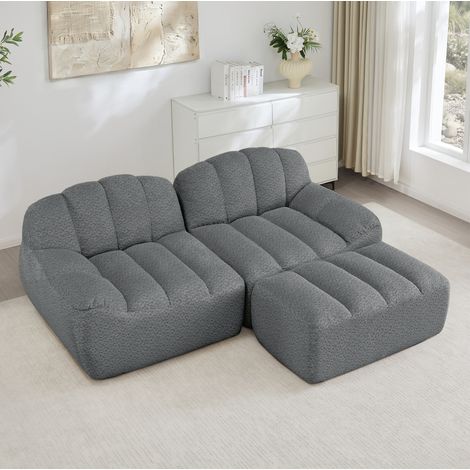 Divano modulare angolare a 2 posti con ottomana, tessuto grigio, senza montaggio, OKWISH (1/5)