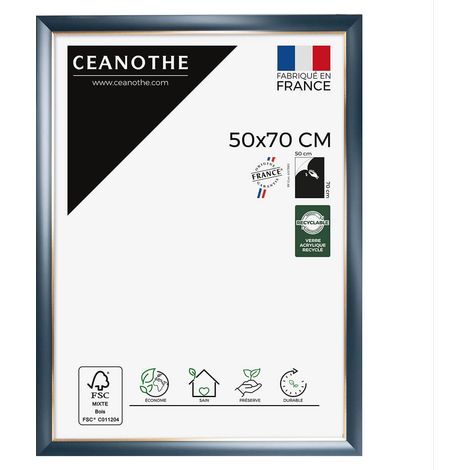 Cadre Photo Bleu et Dorée 50x70 cm et 70x50 cm - Convient au A2 et Affiche Poster – Cadre pour photo 50x70 cm - Cadre Photo Hades 50x70 cm Recyclable - Fabriqué en France - Verre acrylique Incassable (1/5)