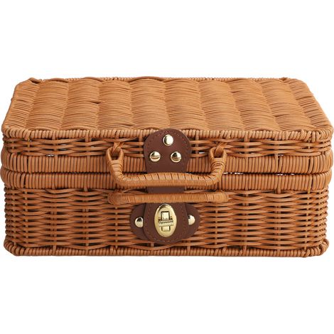 PE-Reisebox, rechteckiger Korb aus künstlichem Rattan mit Deckel und Schlüsselring, 29,5 x 21 x 12 cm, Dekoration für Partys, Hochzeiten und Reisen (1/5)