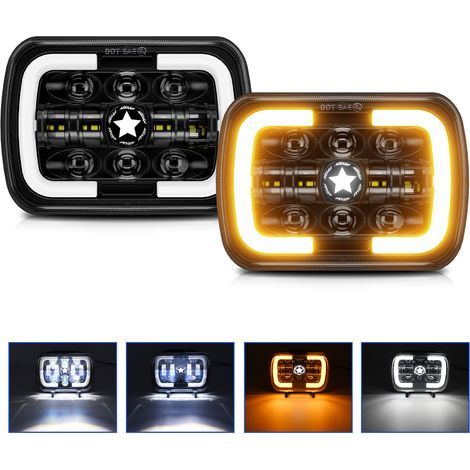 Phare LED carré de 7 pulgadas con luces de ruta, luces de cruce y clignotants, libro con 2 cables adaptadores H4, adaptado a todos los vehículos equipados con luces rectangulares de 5x7 o 7x6 pulgadas (1/5)