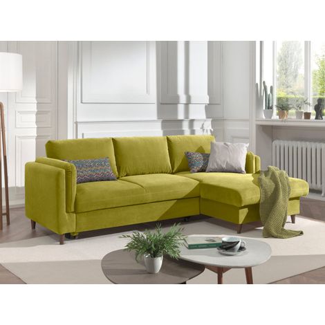 Lisa Design – Canapé d'angle convertible 4 places – Coffre de rangement – Revêtement velours 100 % polyester – Structure bois massif – Dimensions L233xH85xP153 cm