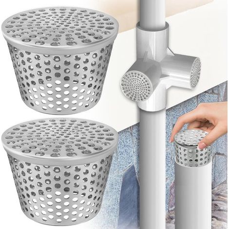 Confezione da 2 coperture universali per grondaie in acciaio inox con protezione anti-foglie per pluviali e scarichi. (1/5)