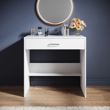 ELEGANT Dressing Table, Modern Bedroom High Gloss Dresser Table with 1 Drawers and Bottom Storage Board, Suitable for Bedrooms and Various Scenes, White, 800×400×750mm (1/5)