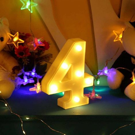 TrAdE Shop Traesio - Numero 4 Luminoso Bianco A Led Decoro Per Eventi Feste Luce Calda 3000k 16x3cm - (1/5)