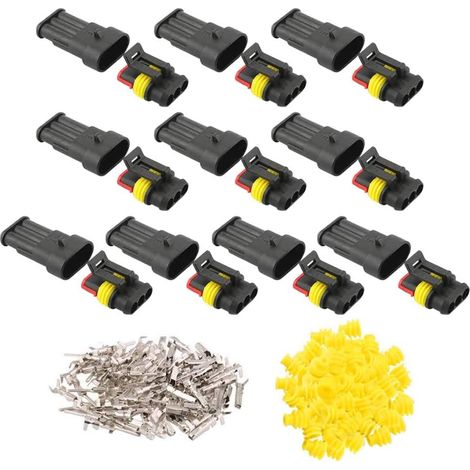 Imperméable à l'eau Connecteur 12V, Connecteur étanche électrique Prise Mâle et Femelle 1,5 mm Terminaux, Waterproof(3 Pin 10 Pack) (1/4)