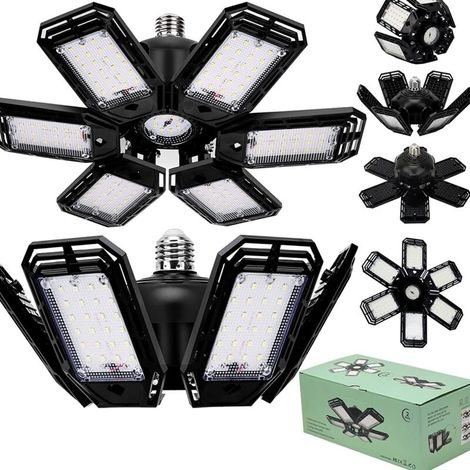 RHG Éclairage LED Garage 180W 1 Pièce,E26 Lampe d'atelier Déformable à 6 Panneaux Ajustables 18500LM Super Brillant Plafonnier LED pour Garages, Sous sol, Atelier, Entrepôt