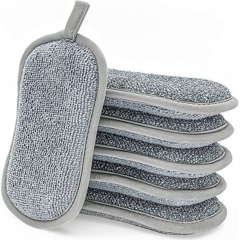 Ensemble de 6 éponges réutilisables et lavables, éponges à vaisselle double face résistantes, 15 × 9 × 2 cm, éponges douces en microfibre, idéales pour la cuisine, la salle de bain, l'évier et la plaq