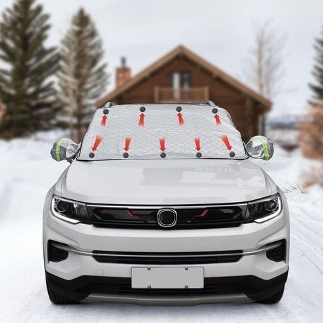 Couverture de neige pour pare-brise de voiture, neige imperméable, glace, protection contre le gel, 4 couches de couverture d'hiver pare-brise s'adapte à la plupart des voitures avec 9 magnétiqu (1/5)