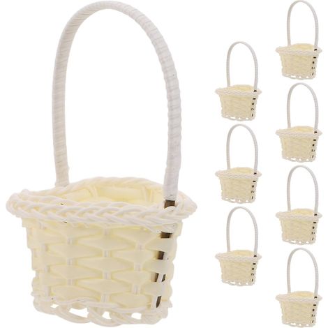 Lot de 8 paniers blancs en plastique forme cœur, mini paniers légers et portatifs, adaptés pour décoration table et chasse aux œufs, style délicat et artisanal (1/5)