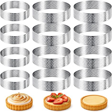 12 Pièces Cercle à Tarte Perforé INOX 430 Ø6/8 cm Moule Tartelette (1/5)