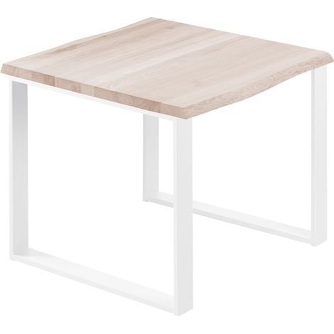 LAMO Manufaktur Esstisch Küchentisch, mit Baumkante 60x60x76 cm (AxBxH), Modern, Roh / Weiss, LBB-01-A-001-9016M