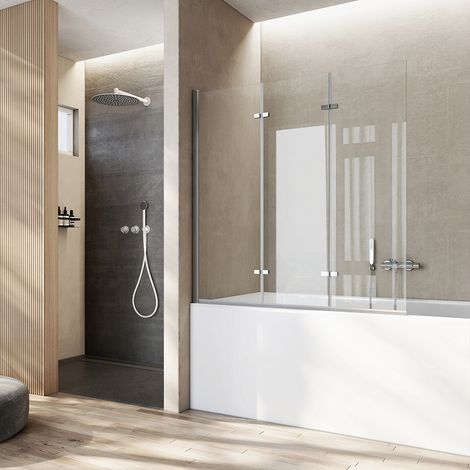 Heilmetz Mampara de Bañera 130x140cm Cromo de Perfil Aluminio 3 Paneles Pivotante Biombo Plegable (1/5)