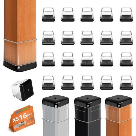 Patins de meuble carrés en caoutchouc résistant aux rayures – Lot de 16 pièces avec élastique intégré pour pieds de chaise (1/5)