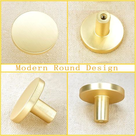 BEBUSINGOTO Pomos de latón cepillado para cajones de cocina, pomos de aleación de zinc dorado para armarios y cajones, pomos redondos para armarios, paquete de 4 (1/4)