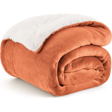 Plaid Polaire Sherpa Couverture - Mangue Orange, 150x200 cm Plaid Canape Grande Taille, Douce et Chaude Double Face avec Fourrure d'agneau et Tissu Polaire pour Canapé et Lit, Épais (1/5)