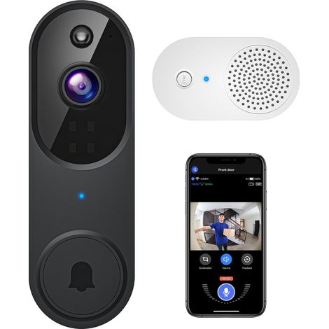Sonnette vidéo sans fil 1080p + sonnette intérieure Ring, audio bidirectionnel, vision nocturne, stockage cloud AES-128, alertes en temps réel, sécurité pour maison connectée-AquaForge