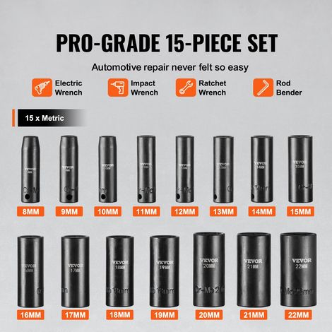 Coffret Douilles à Chocs Profondes 3/8 po Métrique 8-22 mm (1/5)