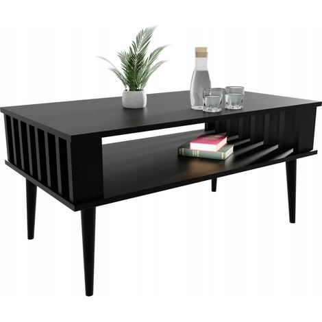 Table basse Lamella pour le salon, noire, avec étagère (1/5)