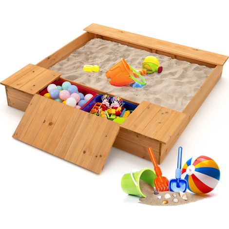COSTWAY Covered Kids Sandbox Kids Wooden Sandbox Children Outdoor Children Play Station