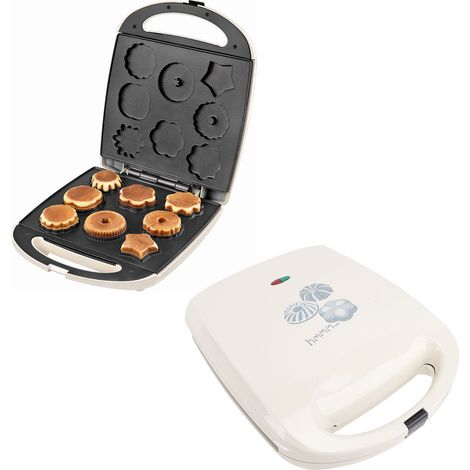 Máquina para hacer gofres y galletas con 8 formas diferentes, 1000 W, doble cara, revestimiento antiadherente, para tortitas, rosquillas, magdalenas, enchufe estadounidense de 110 V. (1/5)