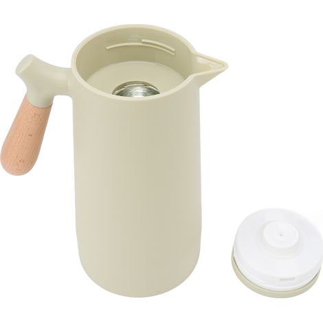 Cafetière élégante 1L, poignée en hêtre, isotherme 12h, grande capacité, portable, vert. (1/5)