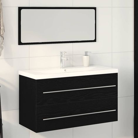 Gabinete de lavabo con recipiente con cajón 3 pcs Roble negro