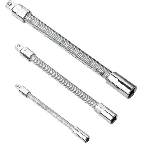 Ensemble de 3 rallonges flexibles pour douilles 1/4, 3/8 et 1/2 pouce, avec lampe torche et outil de percussion. (1/5)