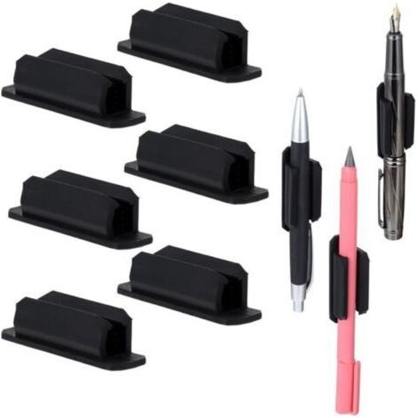 6 Self-Adhesive Silicone Pen Holders -Flexible Pen Clip,Multifunctional Office & Desk Accessories -Black (1/5)