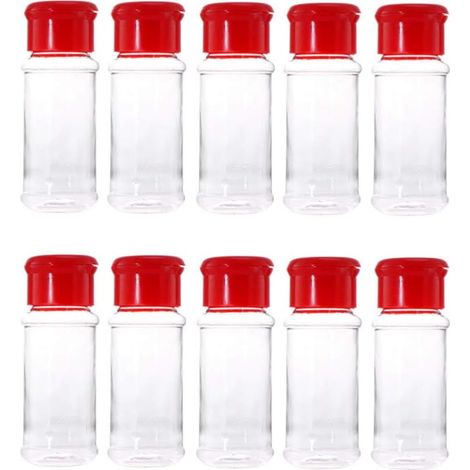 Lot de 10 pots à épices en plastique pour assaisonnement, poivrière, sel, condiment, pour barbecue cuisine (Rouge)