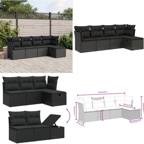 5-tlg. Garten-Sofagarnitur mit Kissen Schwarz Poly Rattan - Gartengestell - Gartenmöbelset - Outdoor Sofa - Lounge Set - Rattan Gartenmöbel - Home & Living (1/5)