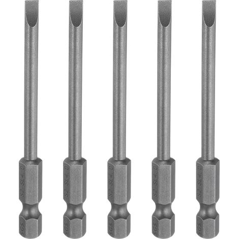 5Pcs Embouts de Tournevis à Fente Magnétiques Sl4 4mm en Acier S2 Embout de Tournevis à Tête Plate 1/4" Tige Hexagonale Embouts de Tournevis de 3" de Long (1/5)
