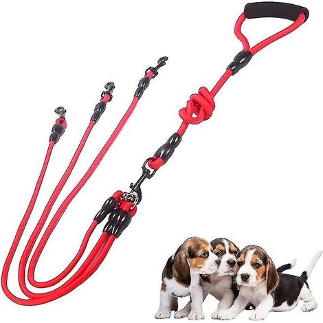 Laisses pour chien 3 en 1, avec coupleur amovible réglable, laisse pour chien à 3 voies avec poignée rembourrée pour la promenade de 3 chiens (1/3)