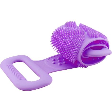 Gant de douche en silicone double face, brosse de dos robuste pour exfolier et nettoyer, serviette réutilisable anti-boue et cendres, format pratique (1/5)