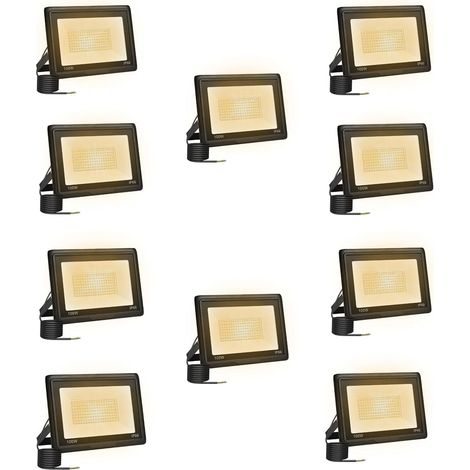 10 Pièces Projecteur Led Extérieur 100W, Spot Led Exterieur 10000LM 3000K Blanche Chaude IP66 ImperméAble Projecteur Exterieur Pour Jardin Garage Patio Grange Cour (1/5)