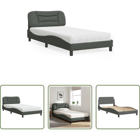 vidaXL Matratze - Bett mit Matratze "Hvar" Dunkelgrau 100x200 cm Stoff (1/5)