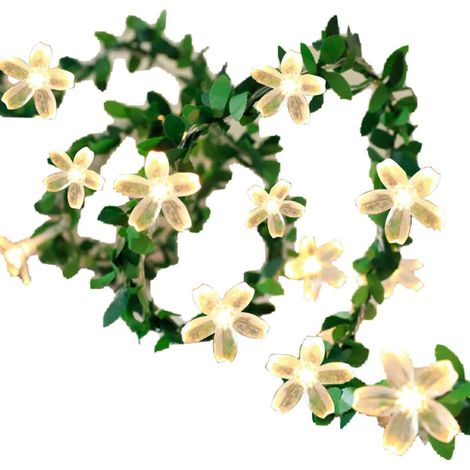 Guirlande lumineuse LED en rotin vert artificiel avec rose et feuilles, décoration de Noël. (1/5)
