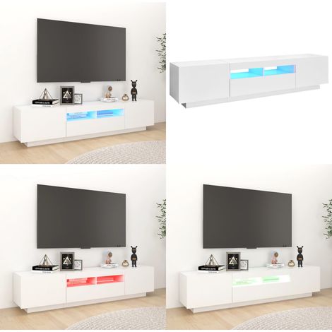 TV-Schrank mit LED-Leuchten Weiß 180x35x40 cm - TV Schrank - Holzwerkstoff Möbel - Weißer TV Stand - LED Beleuchtung - Wohnzimmer Dekoration - Home & Living