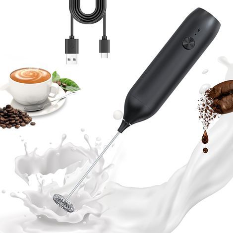 Mousseur à Lait Rechargeable USB-C - Mini Fouet Électrique Sans Fil 15000 rpm, Mélangeur à Main pour Cappuccino, Café, Matcha et Œufs - Noir