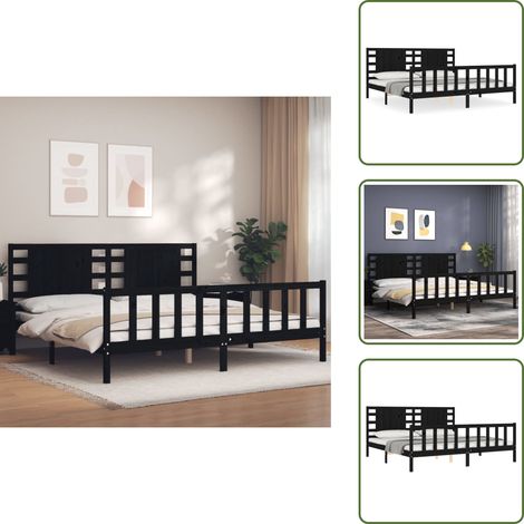 Massivholzbett mit Kopfteil Schwarz 200x200 cm - Holzbett - Massives Kiefernholz - Lattenrost - Boxspringbetten - Doppelbett (1/5)