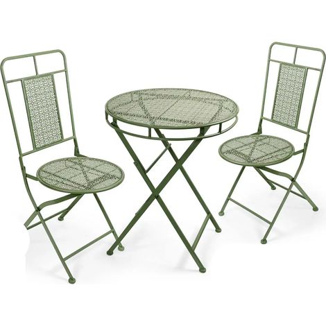 Set tavolo e due sedie in metallo verde